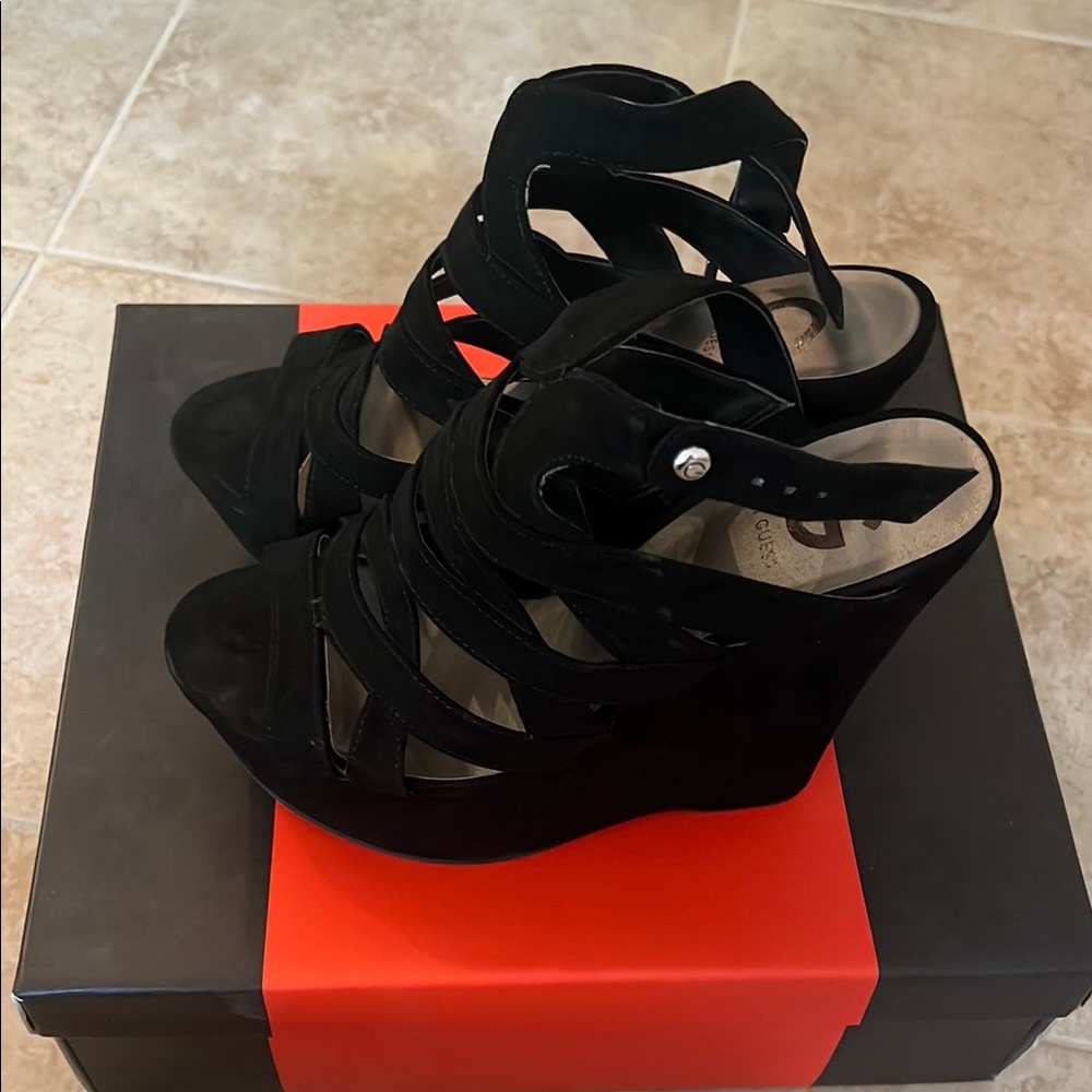 G by Guess black platform wedge sandals